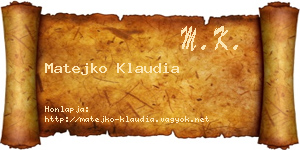 Matejko Klaudia névjegykártya